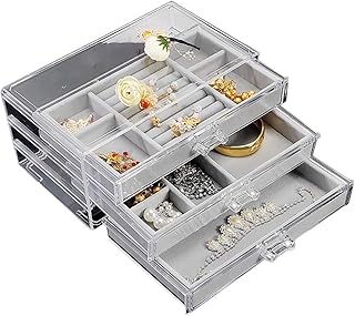 Xykelz velvet jewelry organizer for women with 3 drawers (24x13x10 cm, gray).. From fashion trends to home essentials — find it on DIAYTAR Nigeria.