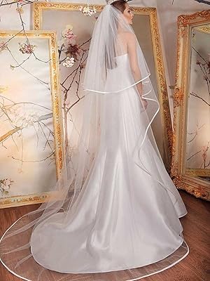 Unsutuo wedding veil with two layers for bride, ivory ribbon, wedding veil in Tulle Cathedral for women and girls (white).. DIAYTAR NIGERIA: Your gateway to affordable shopping with thousands of products delivered nationwide.