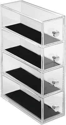 Transparent jewelry organizer with 4 plastic drawers without BPA Idesign, 2.6 x 6.97 x 9.9 inches, transparent/black.. DIAYTAR NIGERIA: Your affordable gateway to thousands of products delivered within a week.