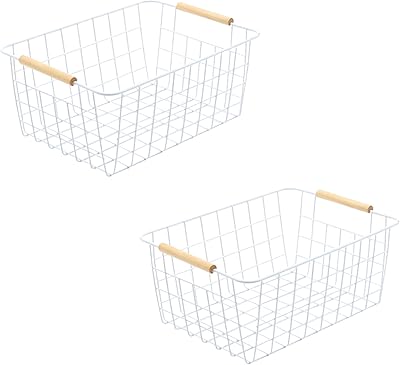 FCG Home FCG metal wire storage baskets, white with wooden handle, metal wire basket for the organization of the kitchen, the bathroom and the living room (pack of 2).. Unlock endless possibilities with DIAYTAR NIGERIA's affordable marketplace and reliable delivery service.