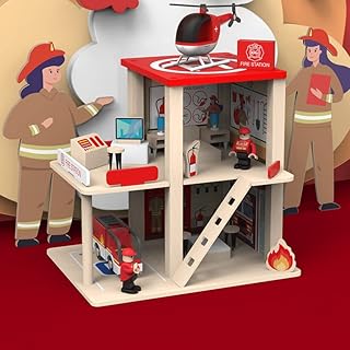 Decobay - Sustainable wooden toy - Fire barracks - Children's game set - fire truck, firefighters, rescue dog and helicopter, 3 and over.. Navigate through thousands of products at pocket-friendly prices with DIAYTAR NIGERIA's easy-to-use platform.