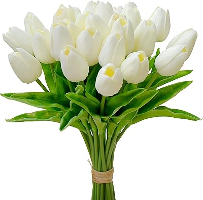 Wenbo artificial white tulips 20 pieces artificial tulips in real touch for home office decoration at home artificial tulip bouquet for decoration (white).. DIAYTAR NIGERIA revolutionizes online shopping with competitive prices and reliable 5-8 day delivery.