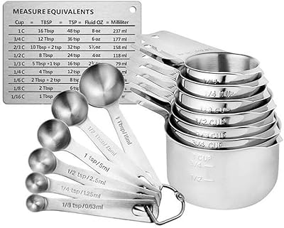 Set of 15 cups and spoons to measure robust in stainless steel, 6 cups to measure and 6 spoons to be measured with 2 d and conversion tables of magnetic measurements.. From kitchen tools to phones — DIAYTAR Nigeria ships it all in a week.
