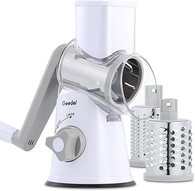 Jedel rotary cheese grater, kitchen mandolin with 3 interchangeable blades, rotating grater easy to clean for fruits, vegetables and nuts.. Shop smart with DIAYTAR NIGERIA, offering a vast product range delivered to your doorstep within a week.