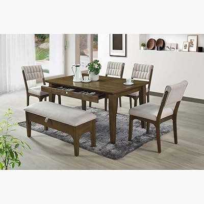 Home Box Moka 6 -seater dining room with bench, 78.3 x 91.4 x 152.4 cm, brown/white.. DIAYTAR NIGERIA combines affordability, variety, and convenience with nationwide delivery services.