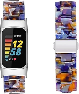 Omter Compatible with Fitbit Loads 5 Resin bracelet for women and men adjustable wireless spare bracelet (blue flower).. DIAYTAR NIGERIA: Bringing quality products to every Nigerian with affordable nationwide delivery.