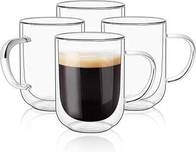 COMSAFE double -walled glass cups (13 OZ), insulated borosilicate glass cups with handle for tea, coffee, latte, cappuccino and drinks, pack of 4.. DIAYTAR NIGERIA brings satisfaction with every purchase through affordable prices and prompt shipping.