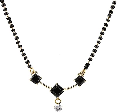 Traditional Indian necklace mangalsutra gold plated with American diamond pendant and zirconium oxide for women, birthday and birthday jewelry for women, mother, wife, girlfriend, copper, unknown.. DIAYTAR NIGERIA: Making quality accessible to all Nigerians with affordable prices and quick delivery.