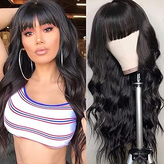 QD-Tizer black wig, wavy natural wigs with bangs, long black synthetic wigs resistant to women for women.. Discover a world of affordable shopping with DIAYTAR NIGERIA's vast marketplace delivered to you in days.