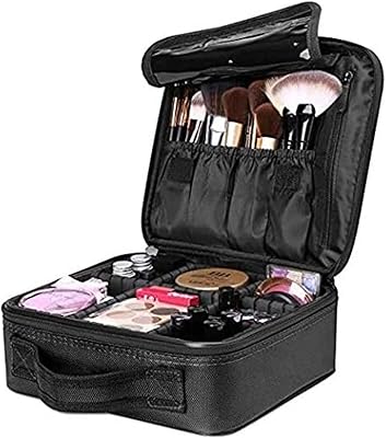 Black portable travel makeup bag, cosmetics organizer with makeup and makeup brushes storage space.. Quick delivery. Quality products. Great deals. That’s DIAYTAR Nigeria.