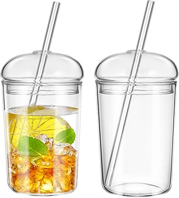 Transparent Epcotch glass cups with lids and straws, coffee cups and heat resistant milk to drink bubble tea, smoothie, coca, soda, home office, 2 rooms.. Navigate through thousands of products at pocket-friendly prices with DIAYTAR NIGERIA's easy-to-use platform.