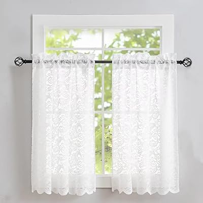 Eligigo Kitchen curtains in 36 -inch long lace, 2 panels, conventional white kitchen window curtains, small transparent curtains for bathrooms, windows, closets, laundry room, decor 26 W x 36 l.. Shopping made simple with DIAYTAR NIGERIA's vast selection and budget-friendly nationwide delivery.