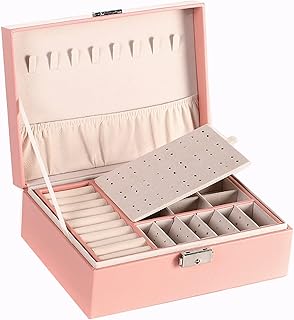 Double layer leather jewelry box, Box Earrings and earrings, Large Multifunction jewelry Size 23x17x9 cm (pink).. DIAYTAR NIGERIA: Your partner in affordable online shopping with reliable 5-8 day shipping nationwide.