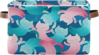 Large foldable storage basket Senya blue and pink cat cat fabric with handles.. No more overpriced stores — DIAYTAR Nigeria brings the best to your door.