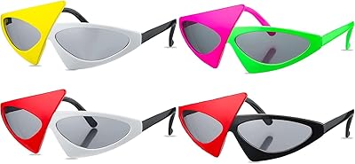 Asymmetrical fancy sunglasses of the 80s, colorful sunglasses from the 80s, Fluo green - Rock Star costume toys for dancing evening and gifts from the 80s (4 pairs).. DIAYTAR NIGERIA delivers more than purchases - we deliver affordable shopping solutions within the week.
