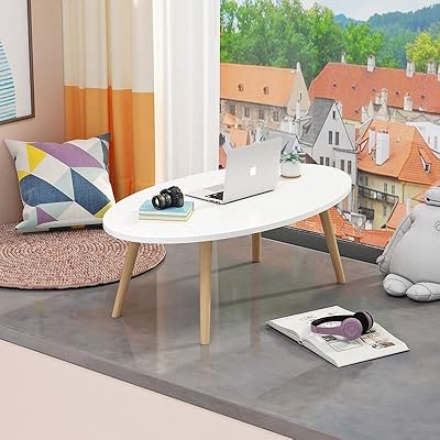 Oval -shaped coffee table for living room, easy mounting wooden feet, small modern furniture for living room and house.. DIAYTAR NIGERIA revolutionizes online shopping with competitive prices and reliable 5-8 day delivery.