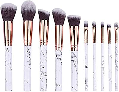 Set of makeup brushes with marbled pattern handle - powder foundation, eyeshadow and background brush for the face and eyebrows (10 pieces).. DIAYTAR NIGERIA: Where value shopping meets reliable 5-8 day delivery across the nation.
