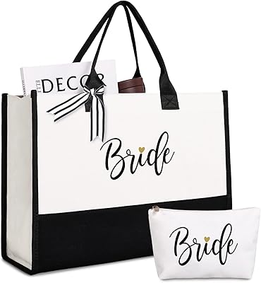 Bridal tote bag with makeup bag, engagement gifts, pre-mariage, funeral of young girl and wedding in black and white.. DIAYTAR NIGERIA delivers more than products - we deliver affordable solutions within days.