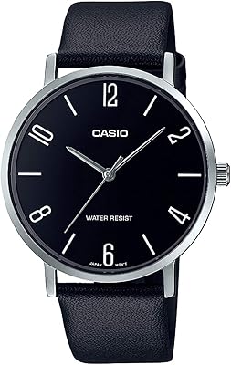 MTP-VT01L-1B2 men's watch, black dial, black leather bracelet-analog watch, white, analog watch, quartz movement.. Order now, relax later — DIAYTAR Nigeria ships in 5 to 8 days.