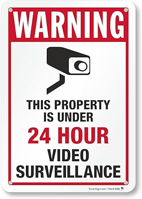 Smartsign 7 x 10 inches "Warning - Property under video surveillance 24 hours a day" Metal panel with the bottom arrow and pre -drilled holes, aluminum anti -rusting laminated 40 millet, red, black and white.. Nigeria's most loved e-commerce platform delivers affordable shopping solutions to your doorstep.