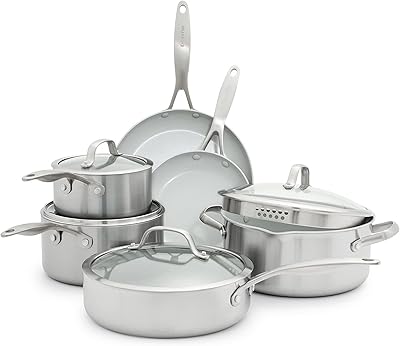 Green Pan Venice Pro Antiard-stainless steel kitchen battery, ceramics CC000018-001, light gray, 10 pieces.. DIAYTAR NIGERIA: Your trusted e-commerce partner with extensive product choices and affordable delivery.