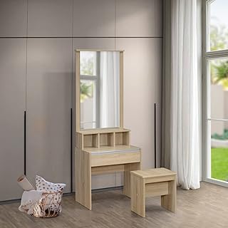 Home Box Oasis Cambridge, furniture with a drawer with mirror and bench, dimensions 168 x 62.7 x 41.5 cm, brown/transparent.. DIAYTAR NIGERIA: Where shopping is easy, prices are low, and delivery is just days away.