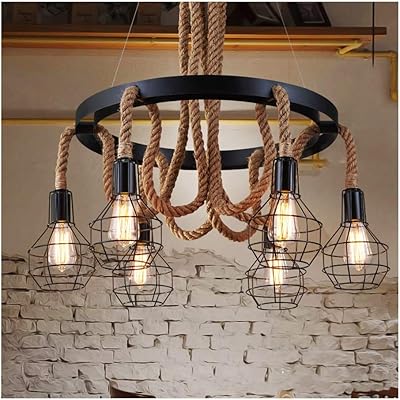 Industrial suspension, retro lighting 6 lights hemp rope twisted luster liner rustic style for dining room room room.. DIAYTAR NIGERIA: Where every Nigerian finds what they need at prices they can afford, delivered promptly.