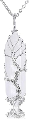 Tree of life reiki healing crystal energy light stone quartz pendant collar wire wrap wrapped precious hexagonal brute pointed prism pendant jewelry for women and men.. Online shopping made simple and affordable — DIAYTAR Nigeria.