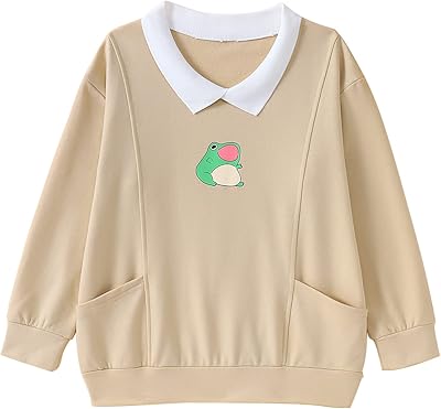 Girl sweatshirt with a nice pattern of children's frog, long sleeves and folded collar, sweater clothes with upper pocket.. DIAYTAR NIGERIA: Where countless products meet affordable prices and reliable nationwide shipping.