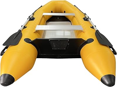 Pneumatic sports boat with a visual inflatable boat back, yellow color for 4 people.. Navigate through thousands of products at pocket-friendly prices with DIAYTAR NIGERIA's easy-to-use platform.