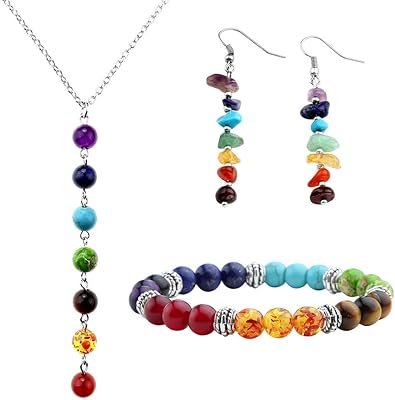 Set of jewelry made up of 7 lava stone pearls, chakra for yoga, reiki, energy balance, collar, bracelets and earrings, stone, unknown.. Shop confidently with DIAYTAR NIGERIA's vast product range and budget-friendly nationwide shipping.