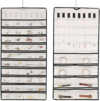 Storage pouch for hanging jewelry, reversible cupboard organizer with 48 transparent pockets and 8 hooks for necklaces for earrings, bracelets and rings (white).. DIAYTAR Nigeria is your reliable online shopping destination offering an extensive range of products across all categories. Enjoy fast nationwide delivery in just 5 to 8 days and some of the lowest prices in the market.