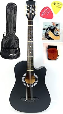 Mike music acoustic guitar 38 inch with case and strap (black).. Shop local, shop fast — DIAYTAR Nigeria delivers across the country.