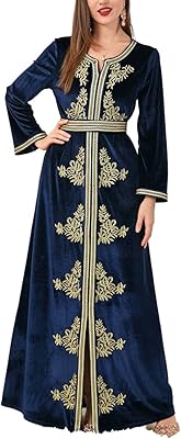 Hakia dresses for women fall winter, caftan dress embroidered in long -sleeved velvet with split belt and hem, abaya islamic dubai, navy color.. Affordable convenience is here — shop DIAYTAR Nigeria today.