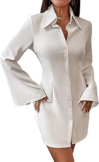 Short dress with long sleeves, collar and buttons on the front for women.. DIAYTAR NIGERIA combines the largest product selection with affordable prices and reliable delivery.
