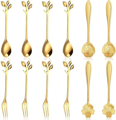 Set of 12 flower -shaped teaspoons, stainless steel dessert spoons, Dimitas, espresso forks, reusable cutlery, spoon to mix for ice cream (gold).. Enjoy low prices, wide selections, and reliable delivery with DIAYTAR Nigeria.