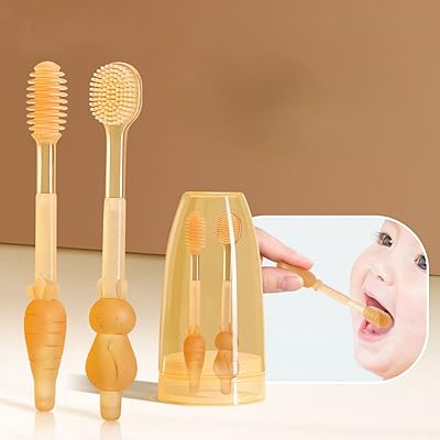 Silicone toothbrush for children from 0 to 3 years old, toothbrush for oral care with cup, toothbrush for cleaning the mouth at 360 degrees for children (1 game).. DIAYTAR NIGERIA: Where value shopping meets reliable 5-8 day delivery across the nation.