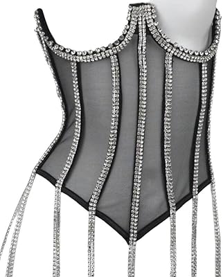 Women's bustier corset - Tank tank top of fringes Diamonds Gothic perspective corset in lace women outdoor clothes sexy fashion corset short back.. DIAYTAR NIGERIA delivers more than expected with our extensive catalog and 5-8 day delivery service.