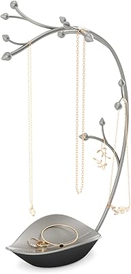 Umbra orchid jewelry and hairy bell organizer with integrated dish for rings, earrings and bracelets, dark gray.. DIAYTAR NIGERIA: Where shopping meets satisfaction with affordable prices and reliable 5-8 day shipping.