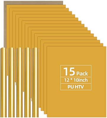 Pack of golden thermal transfer vinyl: 15 packs of 12 "x 10" leaves - golden iron on vinyl to iron on t -shirt fabrics, hot press machine.. Shop like never before with DIAYTAR NIGERIA's comprehensive marketplace and budget-friendly shipping.
