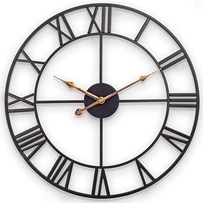 Large 80 cm wall clock for the interior decoration of the living room, artistic iron clocks without tick-tac and Roman numerals, old metal, large size (80 cm, black).. Save more, wait less — DIAYTAR Nigeria delivers faster than ever.