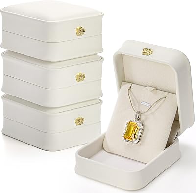 Eljoy lot of 4 white necklaces, storage box for velvet necklaces, gift box for imitation leather jewelry, storage box for necklaces, packaging box for gifts, engagement, wedding request.. Shop without compromise at DIAYTAR NIGERIA, where quality, affordability, and quick delivery coexist.