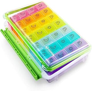 Organizer of pills, vitamin and medication box, 4 times a day, humidity resistant, large-button compartments, large storage bag for pills, rainbow cover, suitable for pills, vitamins, fish oil, supplements.. Shop across categories with ease at DIAYTAR NIGERIA, delivering affordability within the week.