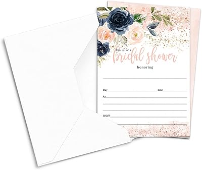 Invitations and envelopes for prenuptial blushing festival (pack of 25) rustic navy blue blush gold flowers - Floral party supplies to invite - Virgin cards game to fill DIY.. Experience the ease of modern shopping with DIAYTAR NIGERIA's comprehensive platform and quick delivery.