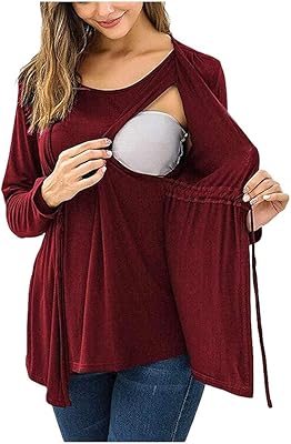 Breastfeeding highs pregnant nursing high sleeves double layer t-shirt sweatshirt belt coat.. Discover the joy of online shopping with DIAYTAR NIGERIA's budget-friendly prices and reliable shipping.