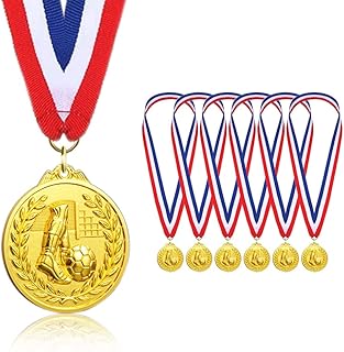 Football medals for children, gold metal medal with tricolor nylon ribbon, football party gifts for boys, children and adults (pack of 6).. DIAYTAR NIGERIA brings the market to your screen with thousands of affordable products delivered to your door.