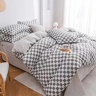 Thick bed set 100 high quality cotton, 200 x 230, 4 rooms, set of soft and soft pure cotton duvet for skin, suitable for spring, summer, fall and winter (gray and white).. DIAYTAR NIGERIA makes quality accessible with our extensive catalog and competitive delivery rates.