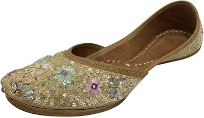 Indian juttis shoes handmade for women, cream color, gold punjabi, flat wedding shoes mojari.. Why shop anywhere else? DIAYTAR Nigeria has it all and delivers fast.