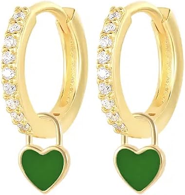 Huggie Hoop Huggie Earrings With Green Heart Filled with Golden 14 Carats for Girls and Children, Cubic Zirconies, Sterling Silver, Cubic Zirconia.. Your go-to destination for affordable online shopping, DIAYTAR NIGERIA delivers in under 8 days.