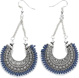 Chandbali earrings in modern blue oxidized alloy with silver base for women and girls from Yellow Chimes.. DIAYTAR NIGERIA combines affordability with convenience, delivering your purchases within 5-8 days.